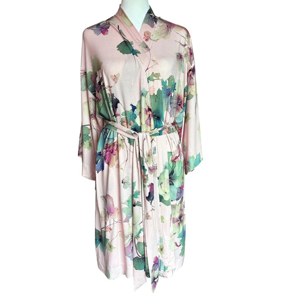Soma Robe Women S/M Pink Cool Nights Kimono Short Mystical Blooms Rose Floral